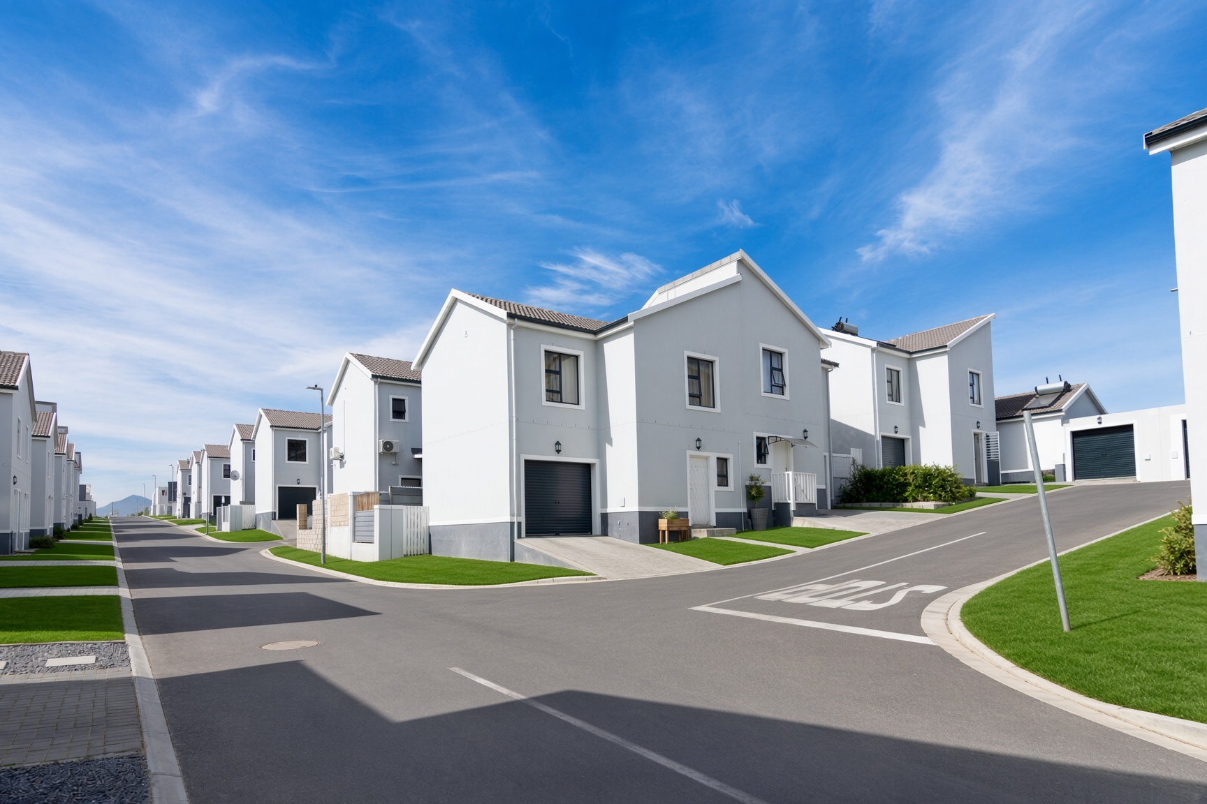 Double-storey homes with garages on a street corner